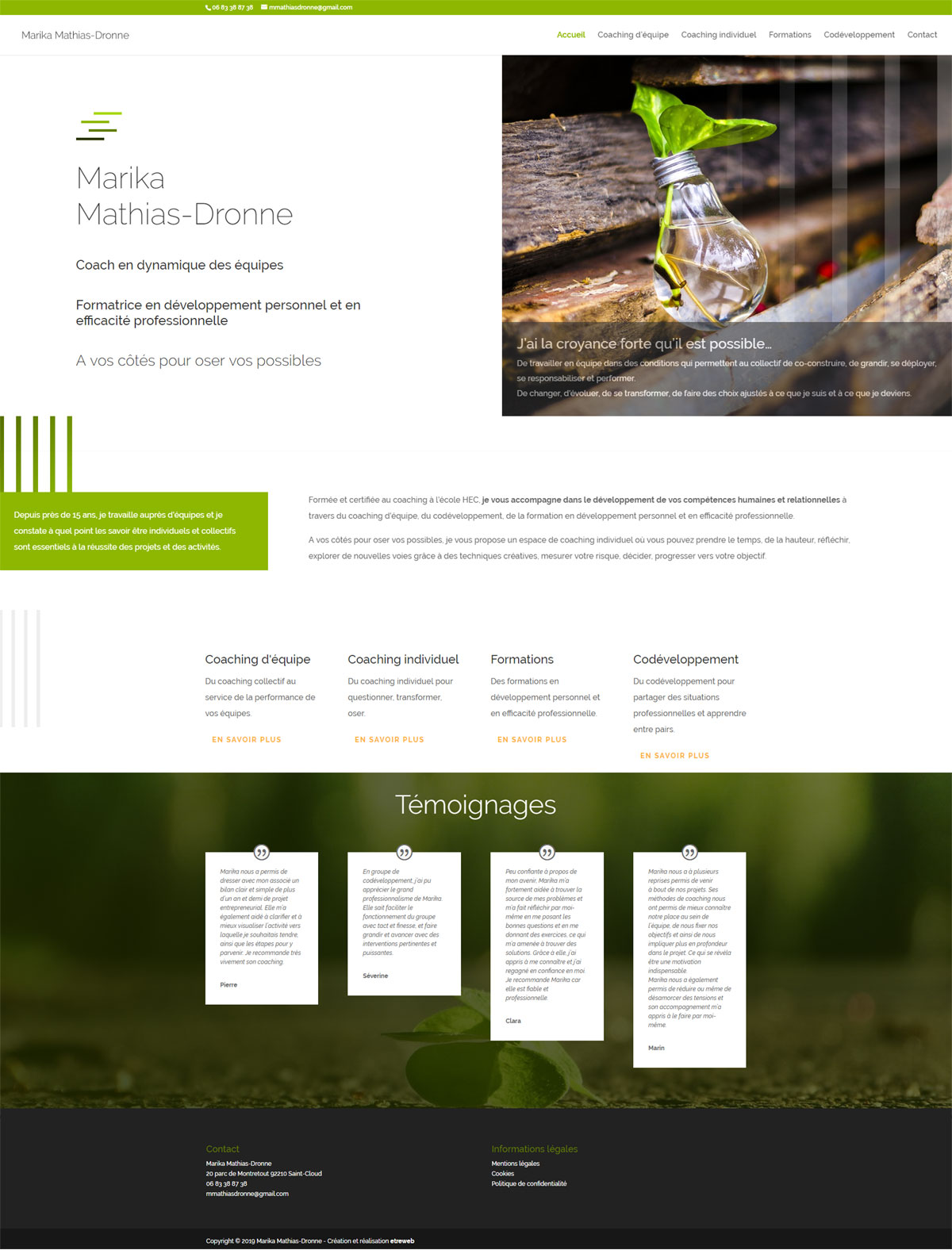 Etreweb crée le site web de Marika Mathias-Dronne Coach