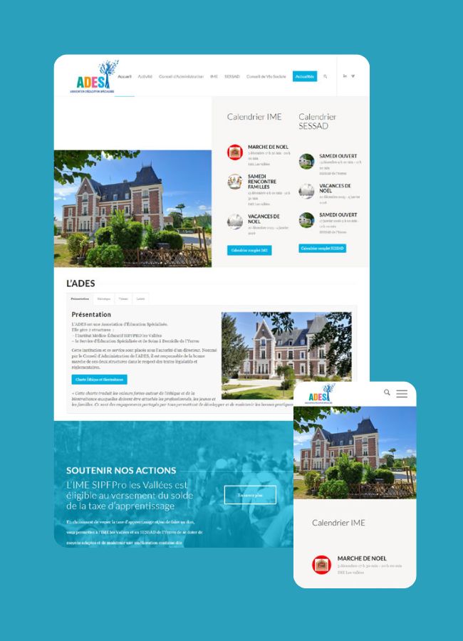 Maquette du site web réalisé par êtreweb pour l'ADES Association d'Éducation Spécialisée