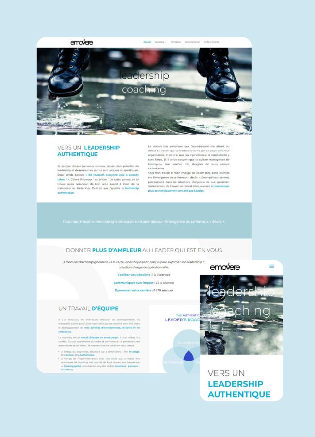 Maquette du site internet réalisé par êtreweb pour Nathalie Simon coach et réalisatrice