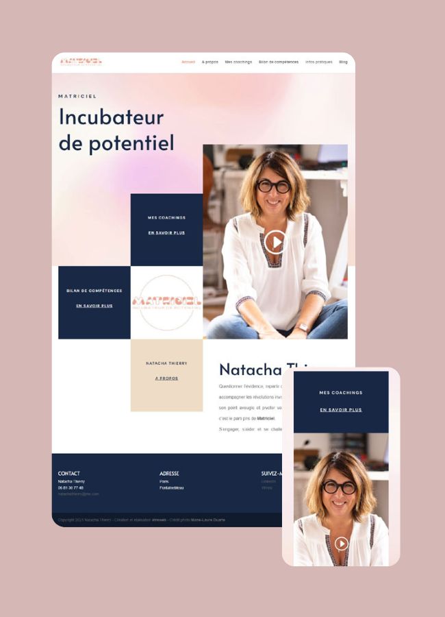 Maquette du site web réalisé par êtreweb pour Natacha Thierry Coaching et Bilan de compétences