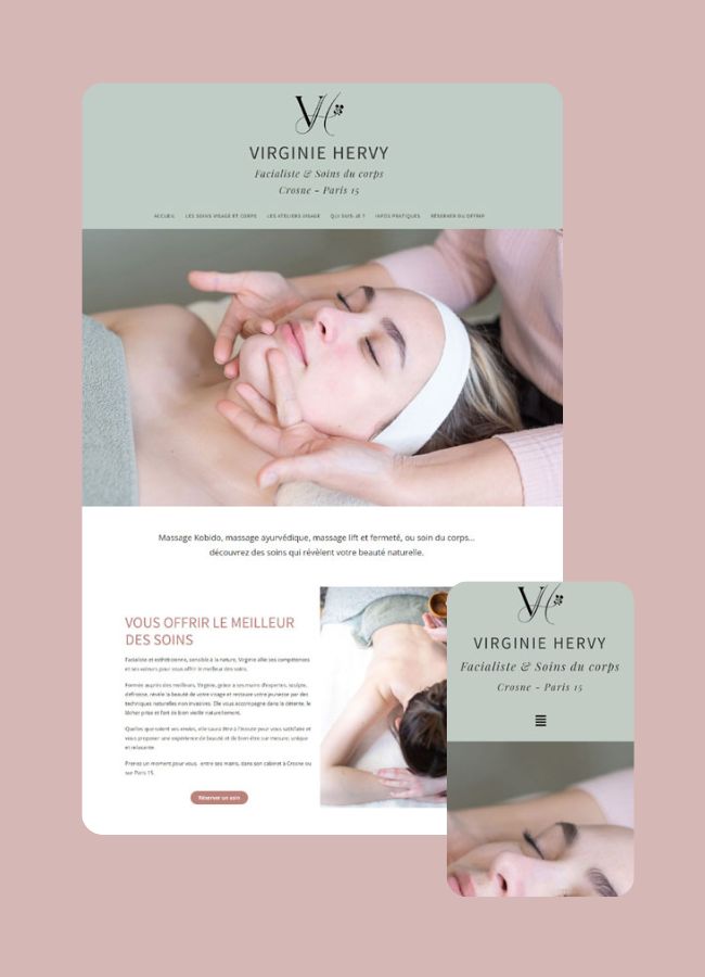 Maquette du site web réalisé par etreweb pour Virginie Hervy Facialiste Soins du corps
