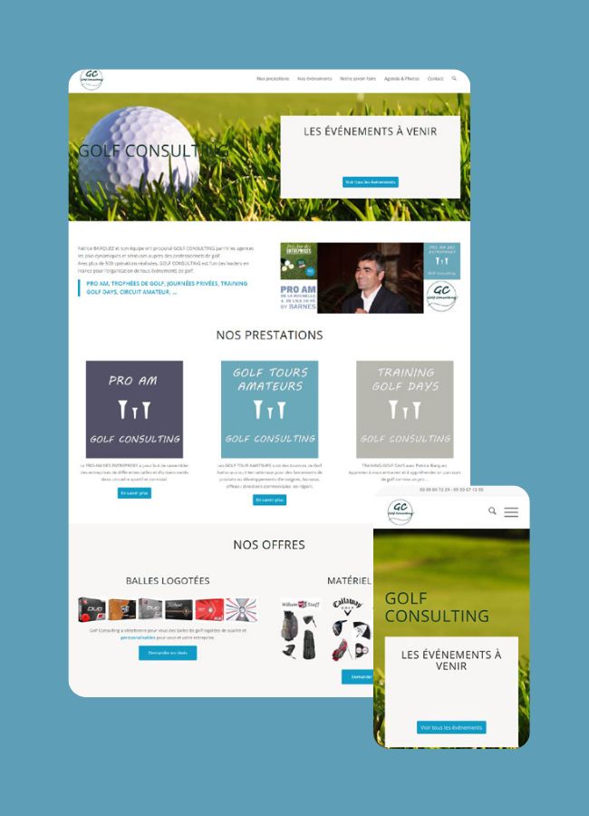 Maquette du site réalisé par êtreweb pour Golf Consulting