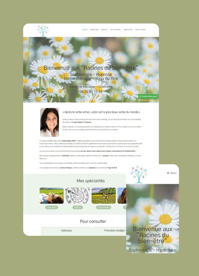Maquette du site réalisé par êtreweb pour Sandrine Ménager Sophrologie Hypnose Danse Thérapie