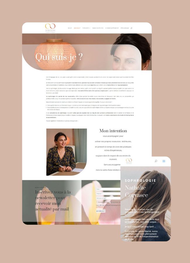 Maquette du site web réalisé par êtreweb pour Nathalie Corvasce Sophrologue