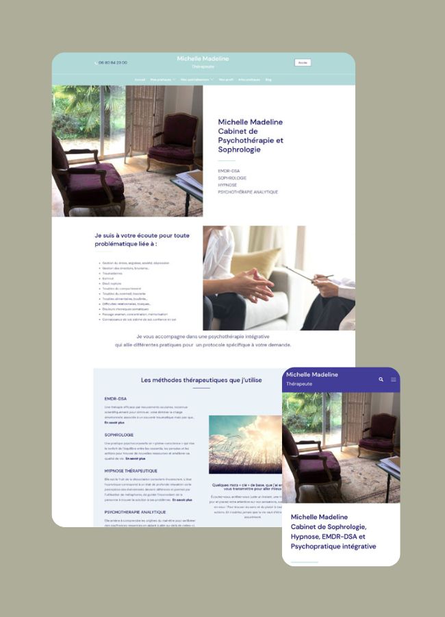 Maquette du site web réalisé par êtreweb pour Michelle Madeline Thérapeute